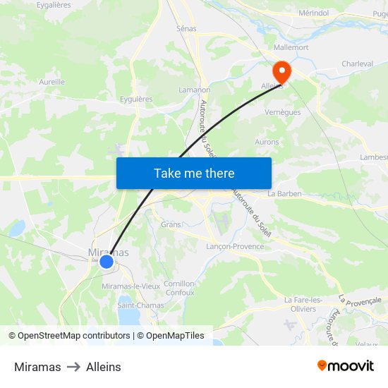 Miramas to Alleins map
