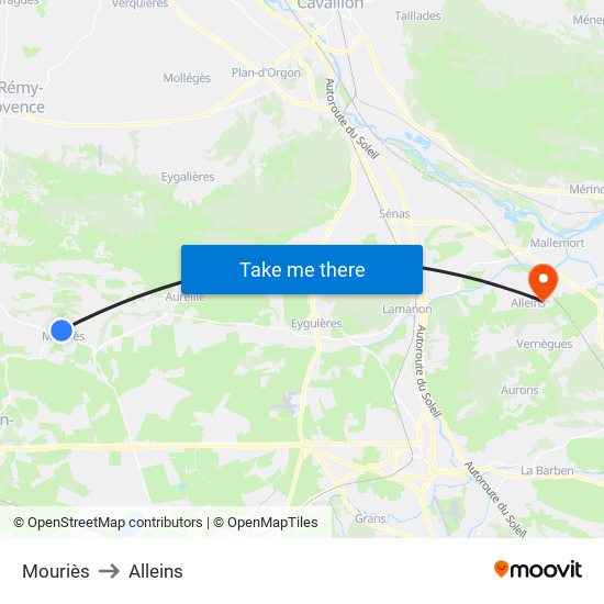 Mouriès to Alleins map