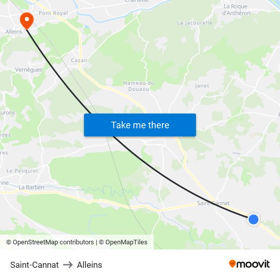 Saint-Cannat to Alleins map