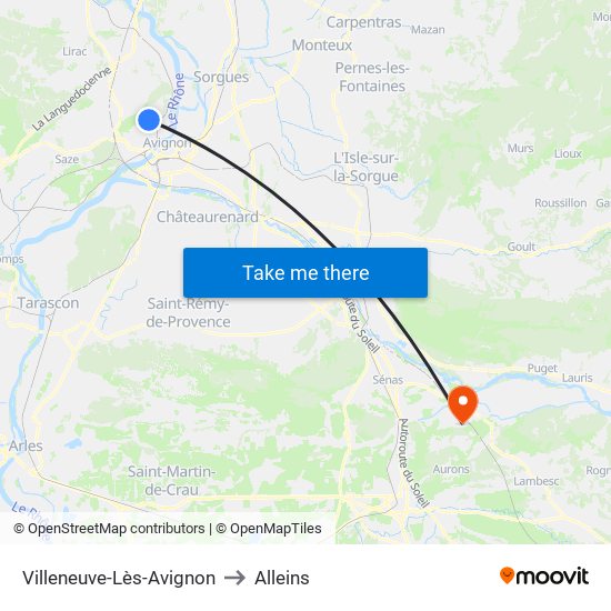 Villeneuve-Lès-Avignon to Alleins map