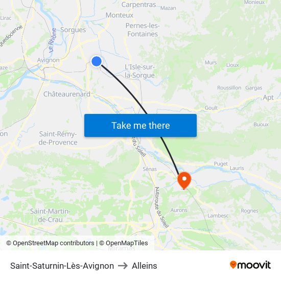Saint-Saturnin-Lès-Avignon to Alleins map
