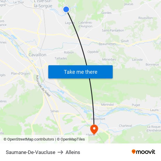 Saumane-De-Vaucluse to Alleins map