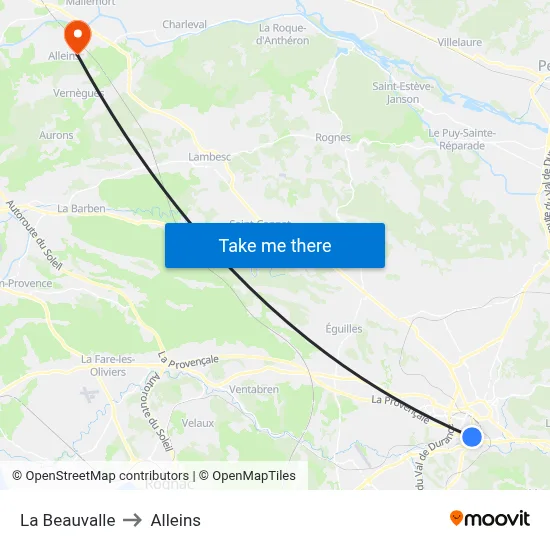 La Beauvalle to Alleins map