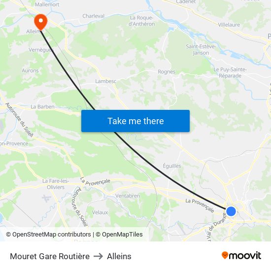 Mouret Gare Routière to Alleins map