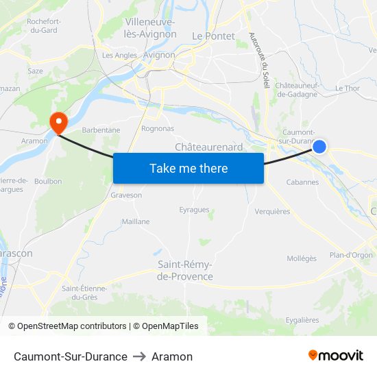 Caumont-Sur-Durance to Aramon map
