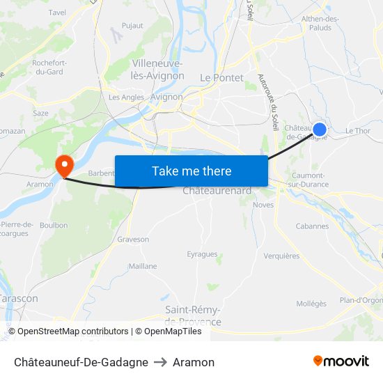 Châteauneuf-De-Gadagne to Aramon map