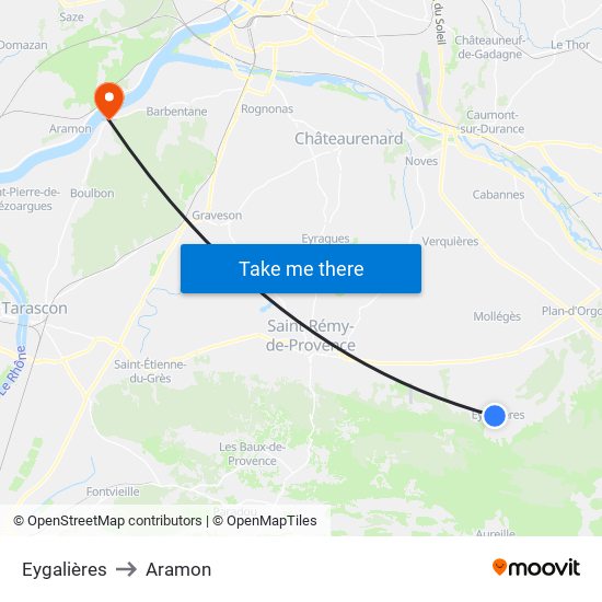 Eygalières to Aramon map
