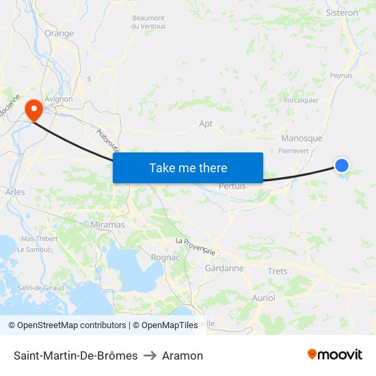 Saint-Martin-De-Brômes to Aramon map