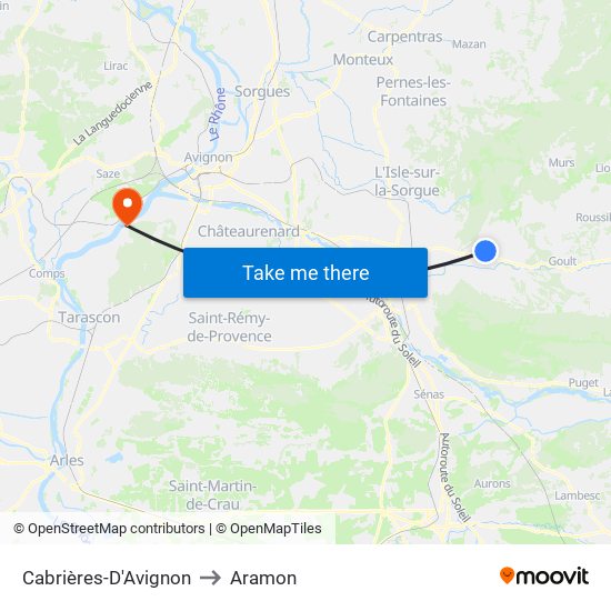 Cabrières-D'Avignon to Aramon map