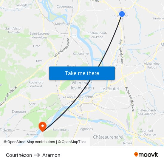 Courthézon to Aramon map