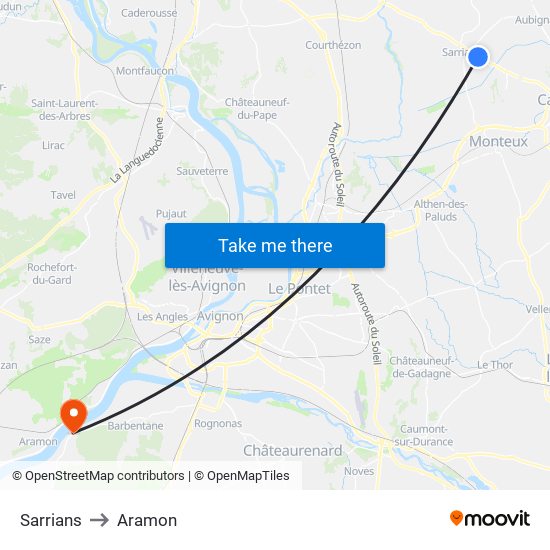 Sarrians to Aramon map