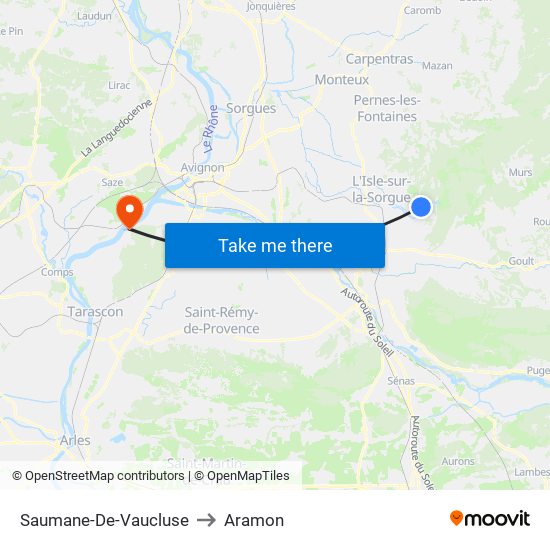 Saumane-De-Vaucluse to Aramon map