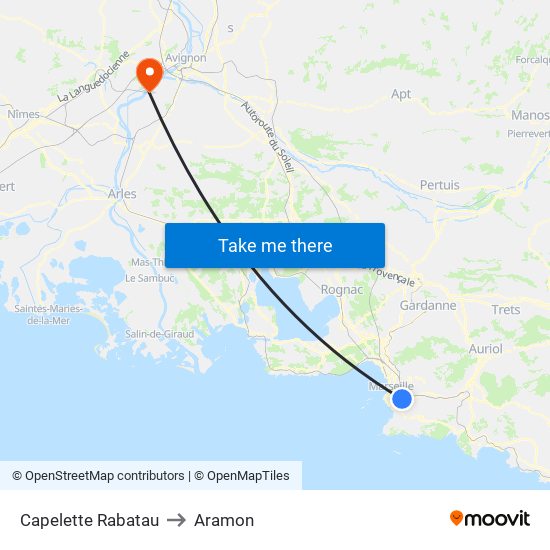 Capelette Rabatau to Aramon map