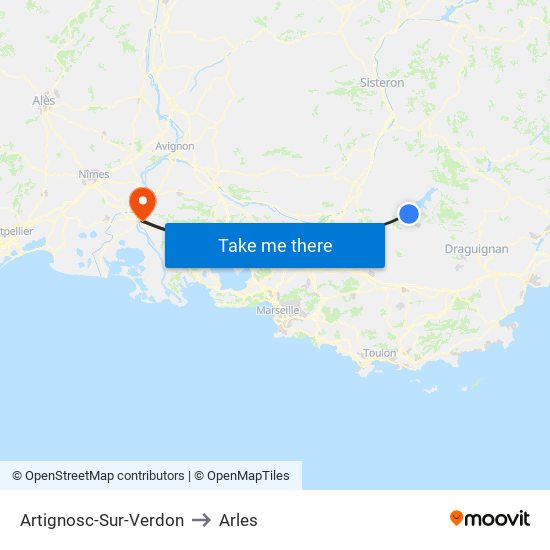 Artignosc-Sur-Verdon to Arles map