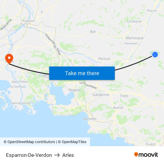 Esparron-De-Verdon to Arles map