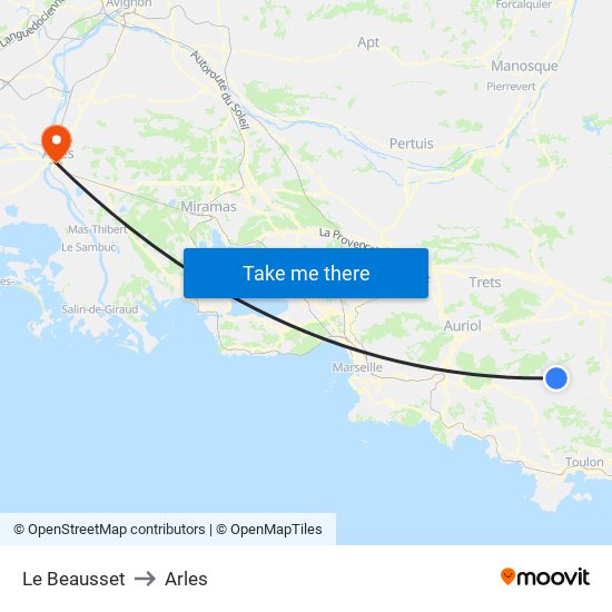 Le Beausset to Arles map