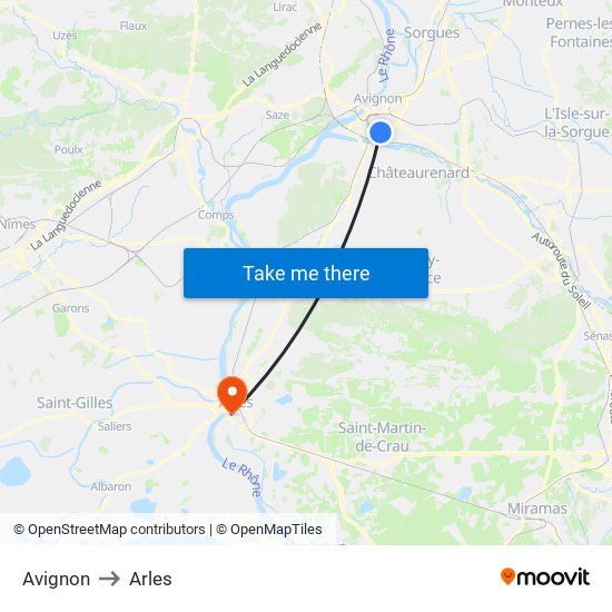 Avignon to Arles map