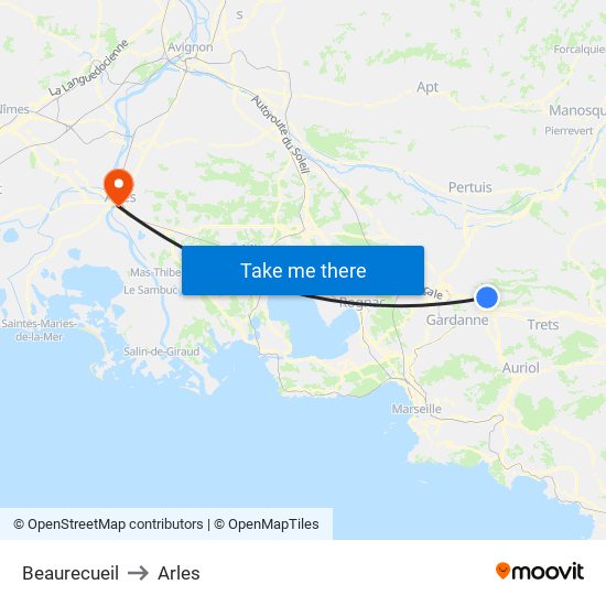 Beaurecueil to Arles map
