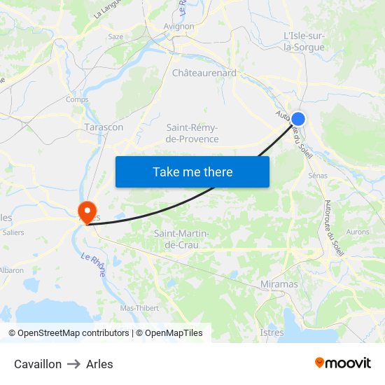 Cavaillon to Arles map