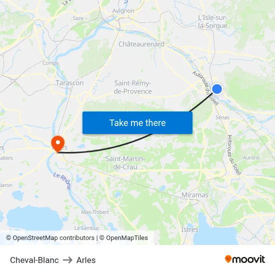 Cheval-Blanc to Arles map