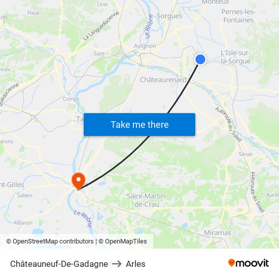 Châteauneuf-De-Gadagne to Arles map