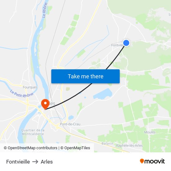 Fontvieille to Arles map