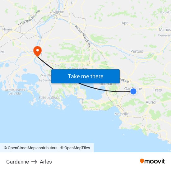 Gardanne to Arles map