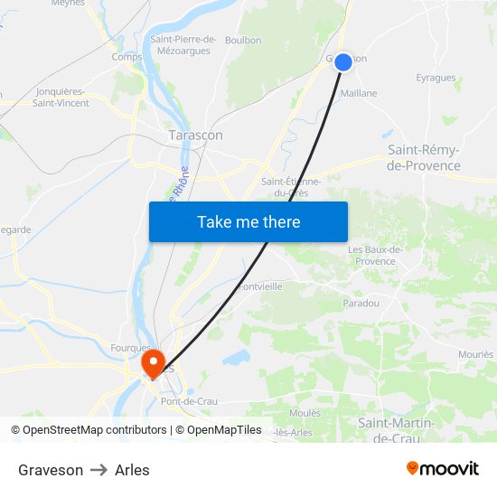 Graveson to Arles map