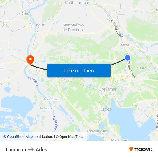 Lamanon to Arles map