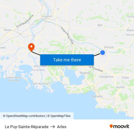 Le Puy-Sainte-Réparade to Arles map