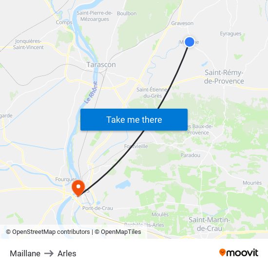 Maillane to Arles map