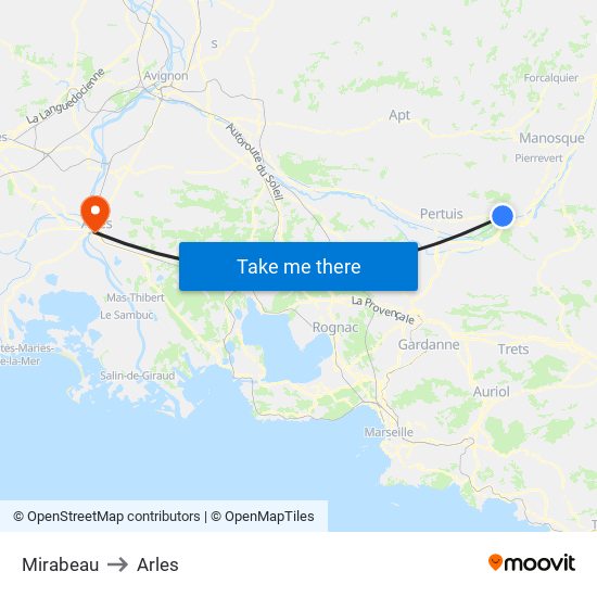 Mirabeau to Arles map