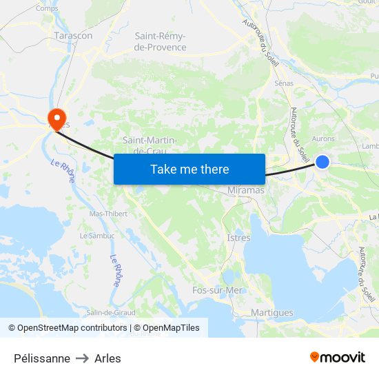 Pélissanne to Arles map
