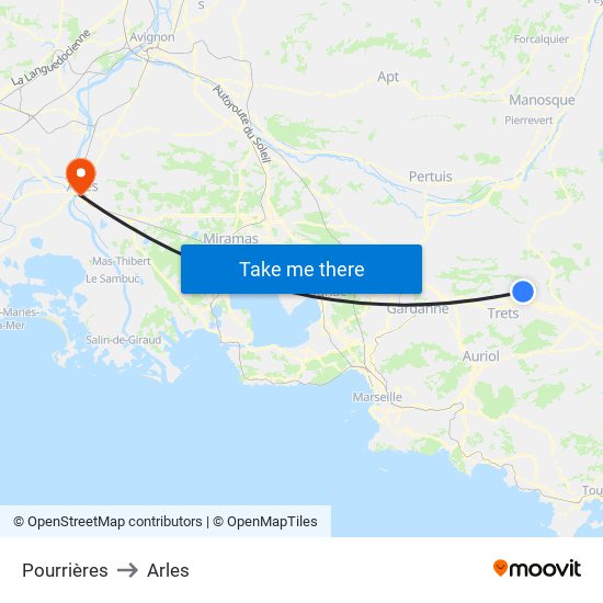 Pourrières to Arles map