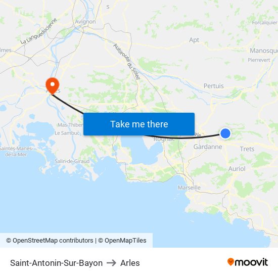 Saint-Antonin-Sur-Bayon to Arles map