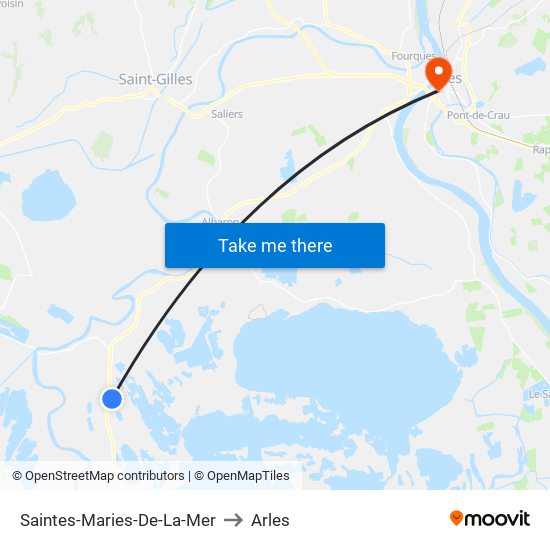 Saintes-Maries-De-La-Mer to Arles map