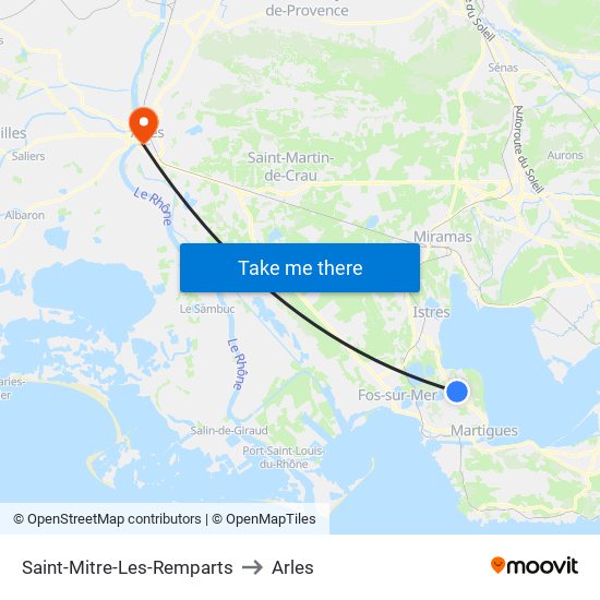 Saint-Mitre-Les-Remparts to Arles map