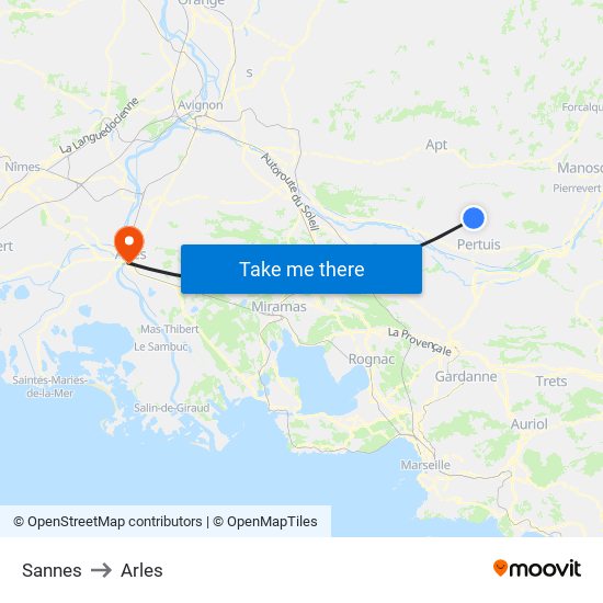 Sannes to Arles map