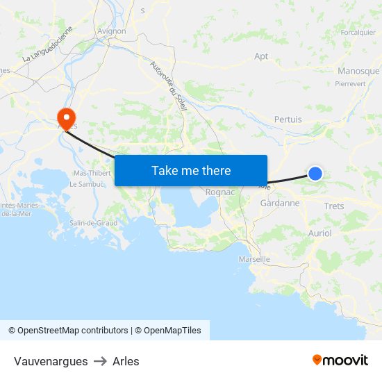 Vauvenargues to Arles map