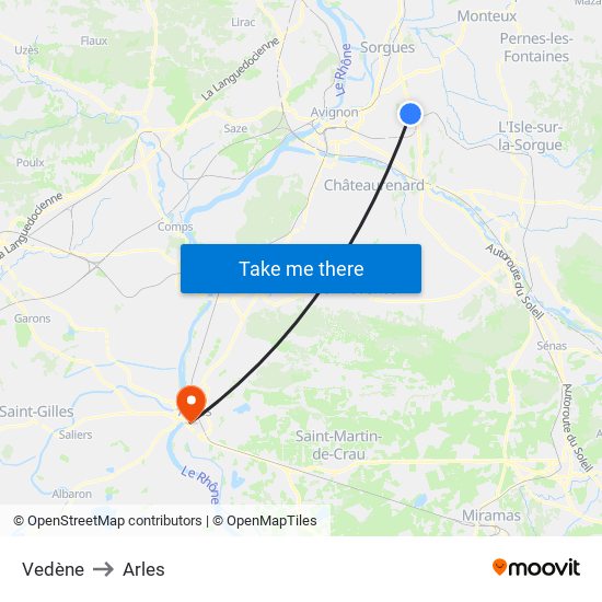 Vedène to Arles map