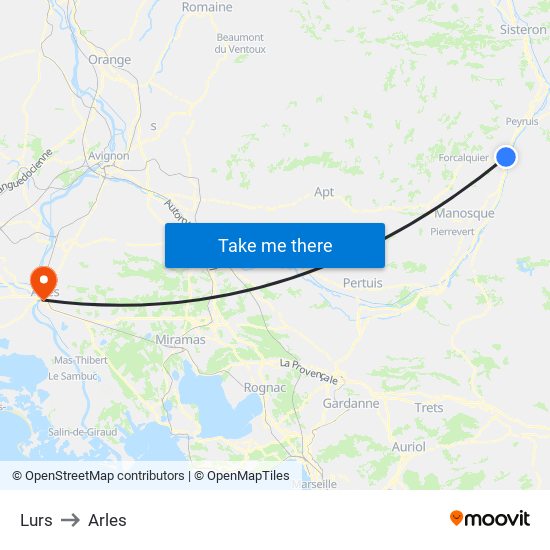 Lurs to Arles map