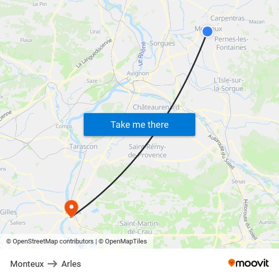 Monteux to Arles map