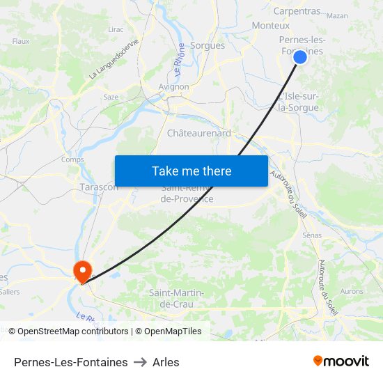 Pernes-Les-Fontaines to Arles map