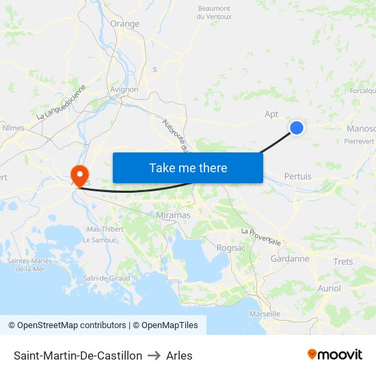 Saint-Martin-De-Castillon to Arles map