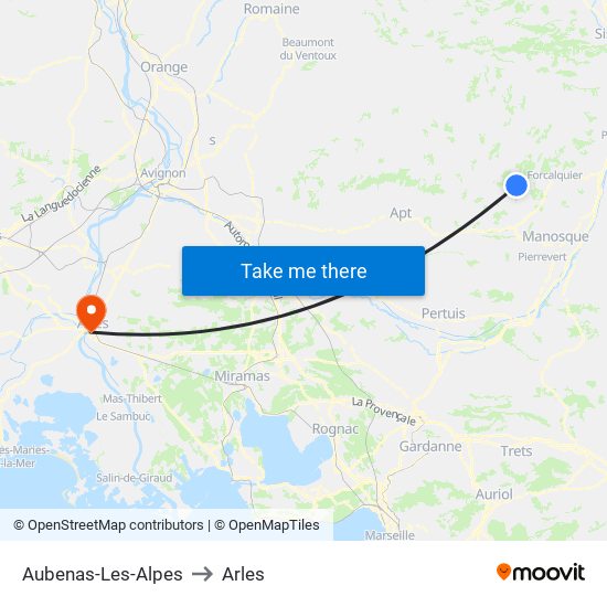 Aubenas-Les-Alpes to Arles map