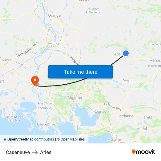 Caseneuve to Arles map
