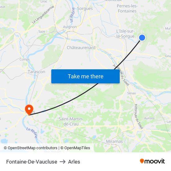 Fontaine-De-Vaucluse to Arles map