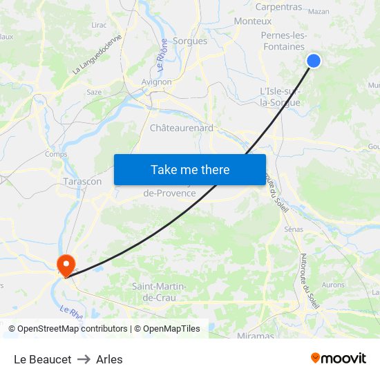 Le Beaucet to Arles map
