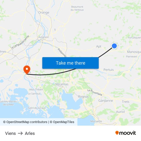 Viens to Arles map