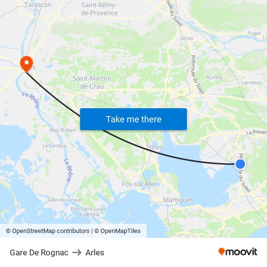Gare De Rognac to Arles map